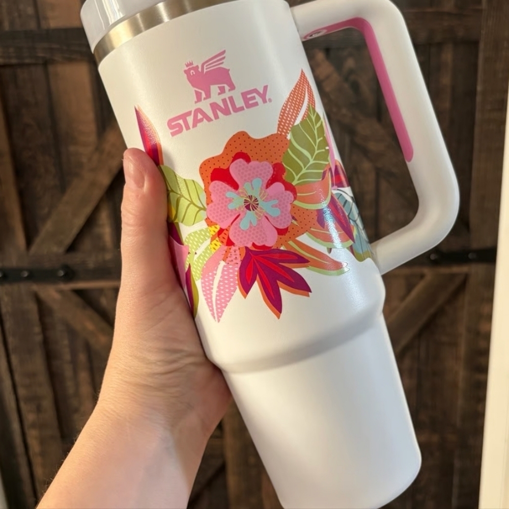 Stanley Quencher H2.0 FlowState Tumbler 30oz Floral Cream Pink Tropical 10-03404